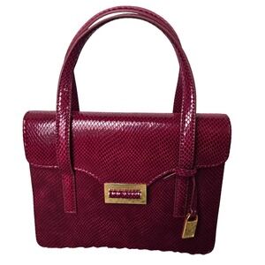 J. Crew Edie Burgundy Snakeskin Embossed Leather Handbag Top Handle Bag Satchel